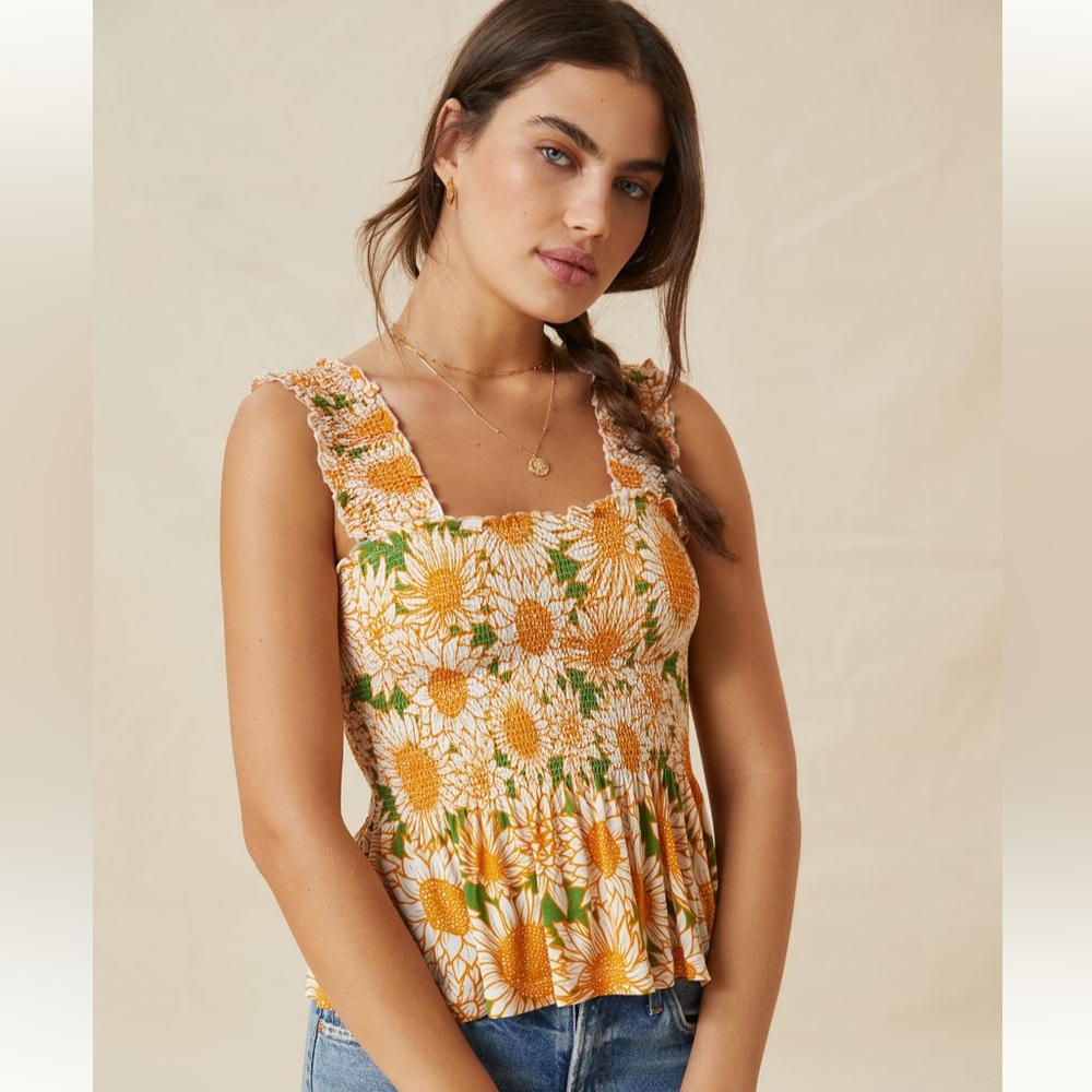 Conditions Apply Katalia Printed
Smocked Peplum Tank